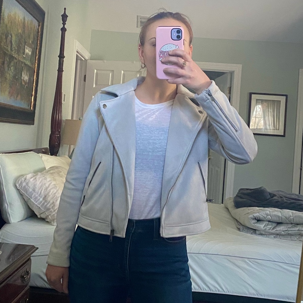 Banana Republic grey suede motorcycle jacket